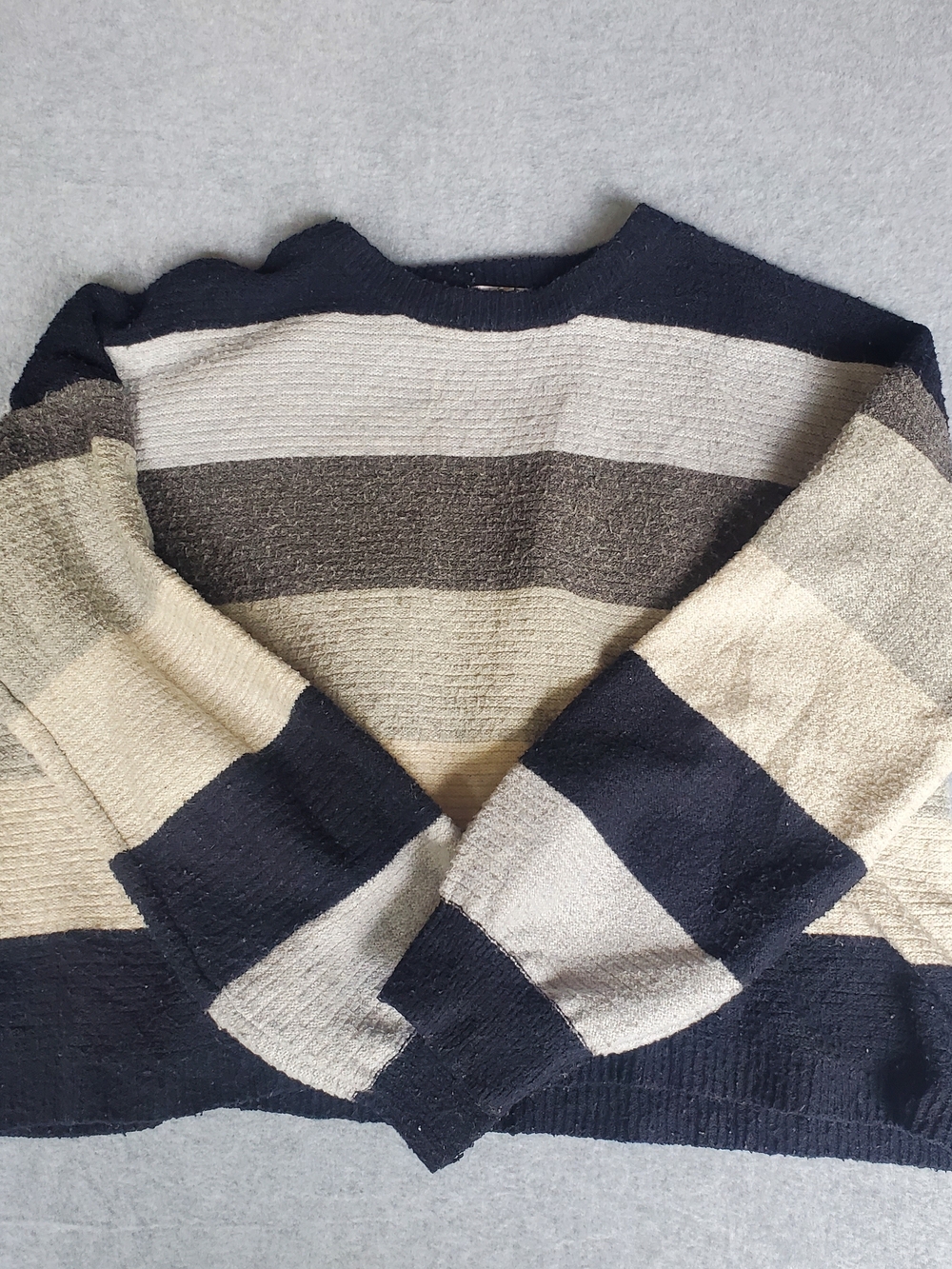 Striped Crewneck Sweater in Navy, Cream & Taupe